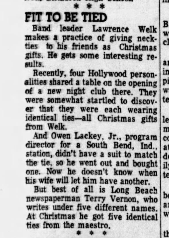 identical Christmas ties to four friends Sept 1954